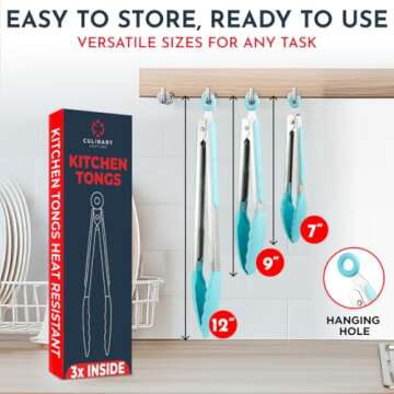 Kitchen Tongs for Cooking with Silicone Tips, Heat Resistant Tongs for Serving Food, 7-Inch, 9-Inch,...