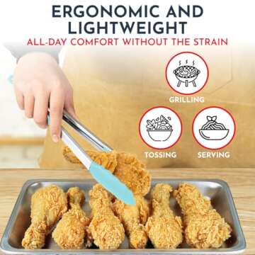 Kitchen Tongs for Cooking with Silicone Tips, Heat Resistant Tongs for Serving Food, 7-Inch, 9-Inch, 12-Inch Locking Silicone Tong, Set of 3 Salad Tong, Aqua Kitchen Utensils