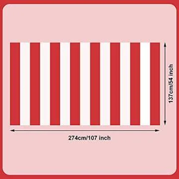 peony man 2 Pieces Red and White Striped Tablecloth Plastic Stripe Table Cover Carnival Circus Table...