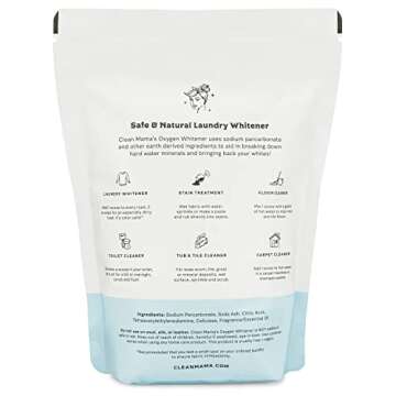 Clean Mama Natural Oxygen Whitener - Color-Safe Natural Bleach Alternative - Plant-Derived Oxygen Po...