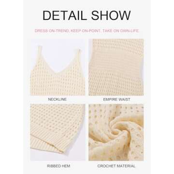 Dokotoo Women's Swimwear Cover Ups 2025 Summer Scoop Neck Sleeveless Bathing Suit Crochet Hollow Out Spaghetti Straps Cruise Resort Wear Outfits Beach Dresses for Women Apricot Small