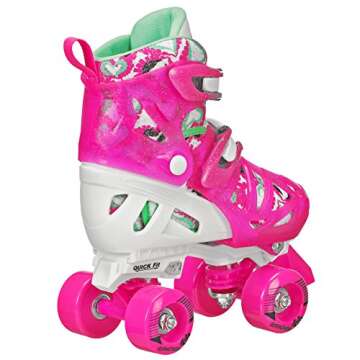Roller Derby Trac Star Adjustable Roller Skates for Youth Girls - White/Pink (Size Medium 12-2)