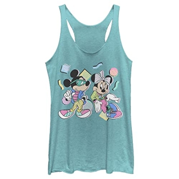 Disney Women's 80s Minnie Mickey Tri-blend Racerback Tank T-Shirt in Tahiti Blue