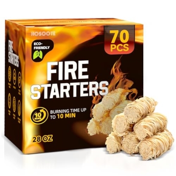 Hosoote 70 pcs Fire Starter - Natural Fire Starters for Fireplace, Pellet Stove & Wood, Campfires, B...