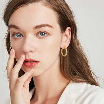 LILIE&WHITE Twisted Gold Hoop Earrings For Women Cute Gold Earrings Fashion Hypoallergenic earrings Costume Jewelry Gift Chunky Gold Hoops