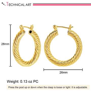 LILIE&WHITE Twisted Gold Hoop Earrings For Women Cute Gold Earrings Fashion Hypoallergenic earrings Costume Jewelry Gift Chunky Gold Hoops