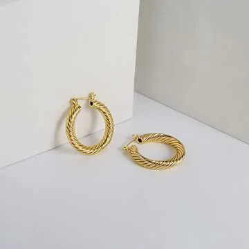 LILIE&WHITE Twisted Gold Hoop Earrings For Women Cute Gold Earrings Fashion Hypoallergenic earrings Costume Jewelry Gift Chunky Gold Hoops