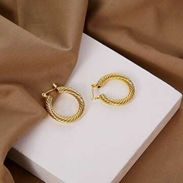 LILIE&WHITE Twisted Gold Hoop Earrings For Women Cute Gold Earrings Fashion Hypoallergenic earrings Costume Jewelry Gift Chunky Gold Hoops