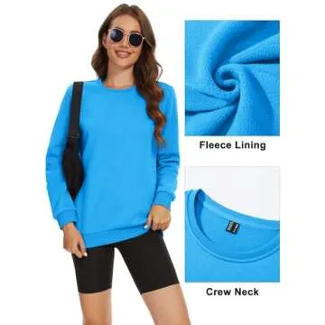 MAGCOMSEN Crewneck Sweatshirt Women Fleece Sweatshirt Women Long Sleeve Sweatshirts for Women Bright Blue,Medium