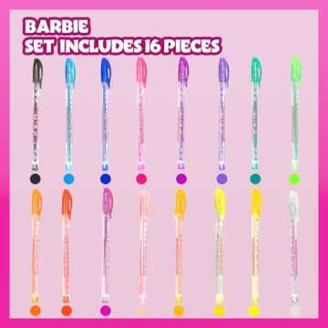 Townley Girl Barbie 16 Piece Glitter Pen Body Art Set for Kids, 16 Vibrant Colors to Spark Creativit...