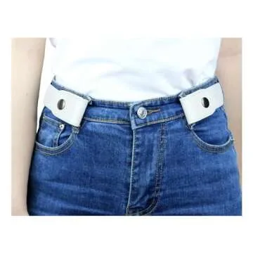 maikun 2 Pieces Buckle Free White Stretch Belt, Buckless Belt for Men, Black and White, Waist Size 24-50''