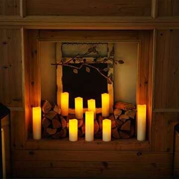 Homemory Flameless Candles Battery Operated LED Pillar Candles, Fake Candles, Electric Candles, Remote and Timer, Real Wax, Ivory, 4" 5" 6" 7" 8" 9", Set of 9, Unscented