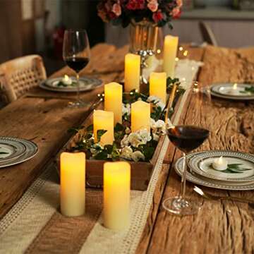Homemory Flameless Candles Battery Operated LED Pillar Candles, Fake Candles, Electric Candles, Remote and Timer, Real Wax, Ivory, 4" 5" 6" 7" 8" 9", Set of 9, Unscented