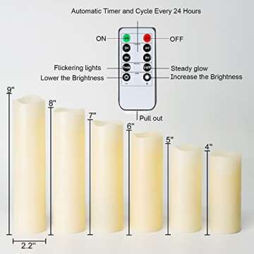 Homemory Flameless Candles Battery Operated LED Pillar Candles, Fake Candles, Electric Candles, Remote and Timer, Real Wax, Ivory, 4" 5" 6" 7" 8" 9", Set of 9, Unscented