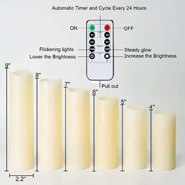 Homemory Flameless Candles Battery Operated LED Pillar Candles, Fake Candles, Electric Candles, Remote and Timer, Real Wax, Ivory, 4" 5" 6" 7" 8" 9", Set of 9, Unscented