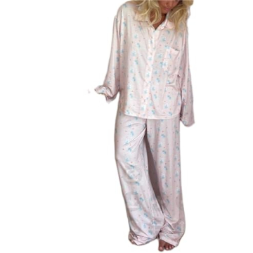 Zempertoopa 2 Piece Outfits for Women Pajama Sets Floral Print Long Sleeve Button Down Shirts and Pa...