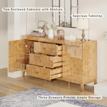 Elegant High Gloss Burl Wood Sideboard for Stylish Homes