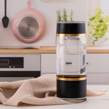 GARIZZE Bedside Water Carafe and Glass Set for Bedroom, Bedside Carafe and Glass Set, Mouthwash Decanter for Bathroom, Water Carafe with Glass Cup for Nightstand (24-oz/7-oz) (BLACK GOLD)Standard Pack