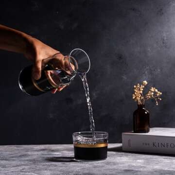 GARIZZE Bedside Water Carafe and Glass Set for Bedroom, Bedside Carafe and Glass Set, Mouthwash Decanter for Bathroom, Water Carafe with Glass Cup for Nightstand (24-oz/7-oz) (BLACK GOLD)Standard Pack