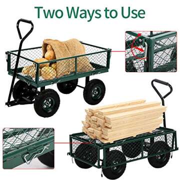 Garden Cart Yard Dump Cart Wagon Carrier with Sturdy Steel Frame & 11" Pneumatic Tires, 400Lbs Weigh...