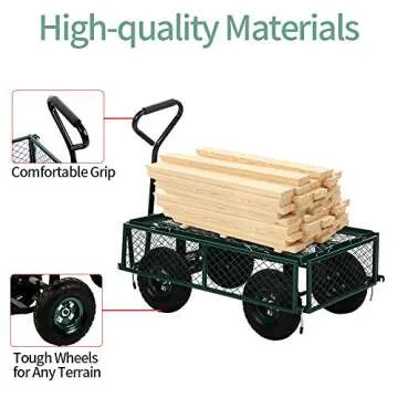 Garden Cart Yard Dump Cart Wagon Carrier with Sturdy Steel Frame & 11" Pneumatic Tires, 400Lbs Weight Capacity, Heavy Duty Utility Wheelbarrow Garden Dump Cart for Outdoor Lawn Landscape, Green