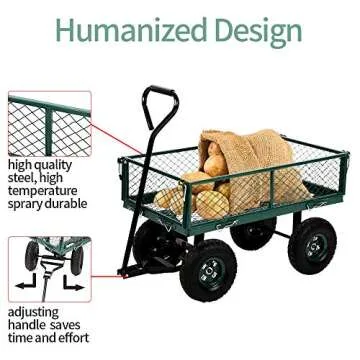 Garden Cart Yard Dump Cart Wagon Carrier with Sturdy Steel Frame & 11" Pneumatic Tires, 400Lbs Weight Capacity, Heavy Duty Utility Wheelbarrow Garden Dump Cart for Outdoor Lawn Landscape, Green