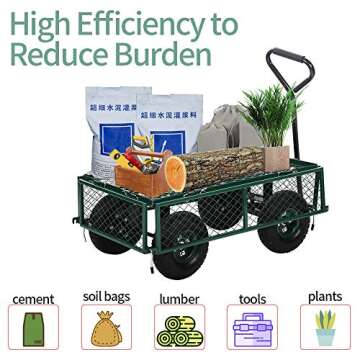 Garden Cart Yard Dump Cart Wagon Carrier with Sturdy Steel Frame & 11" Pneumatic Tires, 400Lbs Weight Capacity, Heavy Duty Utility Wheelbarrow Garden Dump Cart for Outdoor Lawn Landscape, Green