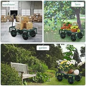 Garden Cart Yard Dump Cart Wagon Carrier with Sturdy Steel Frame & 11" Pneumatic Tires, 400Lbs Weight Capacity, Heavy Duty Utility Wheelbarrow Garden Dump Cart for Outdoor Lawn Landscape, Green
