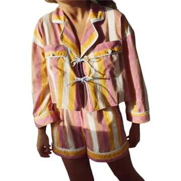 Thopavenoir Women's 2 Piece Floral/Stripe Print Pajamas Set - Stylish Sleepwear with Long Sleeve Top...