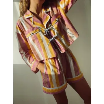 Thopavenoir Women's Floral Stripe Pajamas Set - Stylish & Comfy