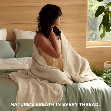 Bedsure 100% Cotton Muslin Blanket King Size for Bed - 4-Layer Breathable and Lightweight Soft Gauze Muslin Blanket for Summer, Beige, 108x90 Inches