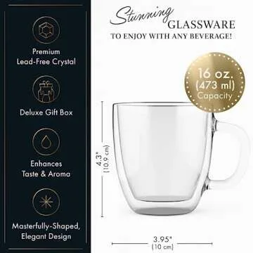 ELIXIR Double Wall 16 oz Glass Coffee Mug - Durable & Stylish
