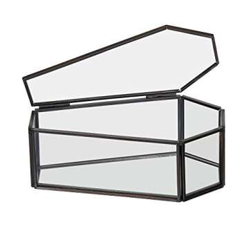 Claimed Corner Glass Coffin Display Box - 7.2" x 3.6" x 2.5" - Decorative Display Terrarium Case with Hinged Lid - Spooky Halloween Mini Casket - Gothic Home Décor - Candy Tray - Jewelry Box