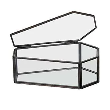 Claimed Corner Glass Coffin Display Box - 7.2" x 3.6" x 2.5" - Decorative Display Terrarium Case with Hinged Lid - Spooky Halloween Mini Casket - Gothic Home Décor - Candy Tray - Jewelry Box