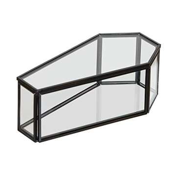 Claimed Corner Glass Coffin Display Box - 7.2" x 3.6" x 2.5" - Decorative Display Terrarium Case with Hinged Lid - Spooky Halloween Mini Casket - Gothic Home Décor - Candy Tray - Jewelry Box