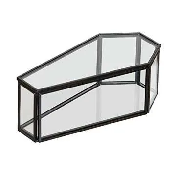 Claimed Corner Glass Coffin Display Box - 7.2" x 3.6" x 2.5" - Decorative Display Terrarium Case with Hinged Lid - Spooky Halloween Mini Casket - Gothic Home Décor - Candy Tray - Jewelry Box