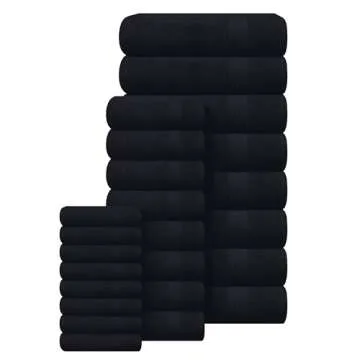 GLAMBURG Ultra Soft 24-Piece Towels Set - 100% Cotton, Black