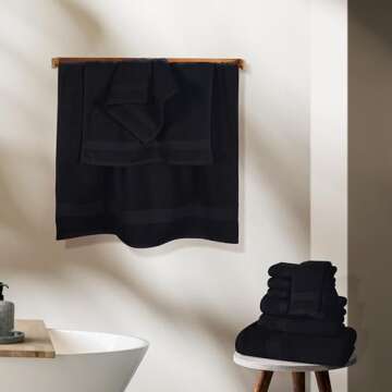 GLAMBURG Ultra Soft 24-Piece Towels Set - 100% Cotton, Black
