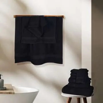GLAMBURG Ultra Soft 24-Piece Towels Set - 100% Cotton, Black
