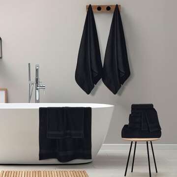 GLAMBURG Ultra Soft 24-Piece Towels Set - 100% Cotton, Black