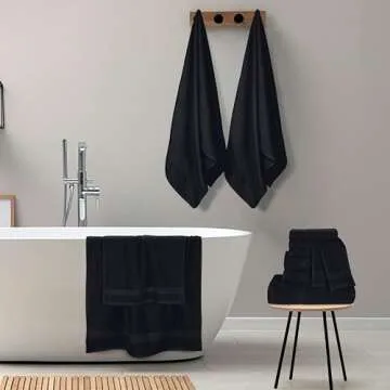 GLAMBURG Ultra Soft 24-Piece Towels Set - 100% Cotton, Black