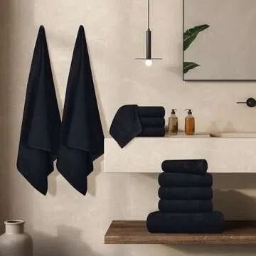 GLAMBURG Ultra Soft 24-Piece Towels Set - 100% Cotton, Black
