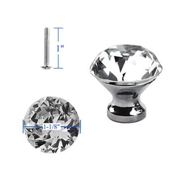 HOSL 10Pcs Crystal Glass Cabinet Knobs - Diamond Shape Silver Pulls for Furniture