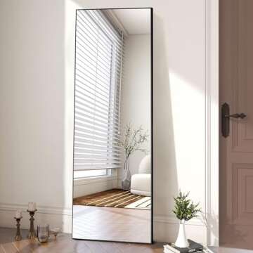 OLIXIS Full Length Mirror with Stand, Full Length Mirror for Bedroom, Cloakroom, Living Room, Aluminum Alloy Thin Frame, 64"x21" Large, Floor Standing Tall, Black