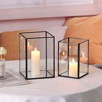 LAMORGIFT Glass Hurricane Candle Holder - Black Pillar Candle Holder - Large Candle Holders Table Centerpieces for Wedding,Party & Home Decor