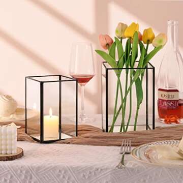 LAMORGIFT Glass Hurricane Candle Holder - Black Pillar Candle Holder - Large Candle Holders Table Centerpieces for Wedding,Party & Home Decor