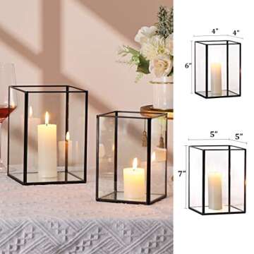 LAMORGIFT Glass Hurricane Candle Holder - Black Pillar Candle Holder - Large Candle Holders Table Centerpieces for Wedding,Party & Home Decor