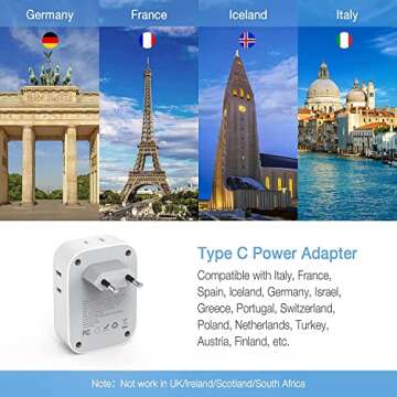 TESSAN 3 Pack European Travel Plug Adapter, US to Europe Power Adapter with 4 AC Outlets and 3 USB, ...