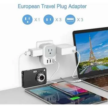 TESSAN 3 Pack European Travel Plug Adapter, US to Europe Power Adapter with 4 AC Outlets and 3 USB, Type C Charger Adaptor Converter for USA to EU Italy France Spain Iceland Greece Germany Paris