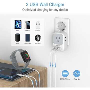 TESSAN 3 Pack European Travel Plug Adapter, US to Europe Power Adapter with 4 AC Outlets and 3 USB, Type C Charger Adaptor Converter for USA to EU Italy France Spain Iceland Greece Germany Paris